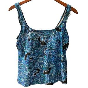 MAXINE OF HOLLYWOOD Womens Top piece Blue Tropical Swimsuit US 12